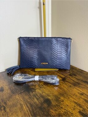 GiGi New York Navy Snake-Embossed Crossbody with Tassel